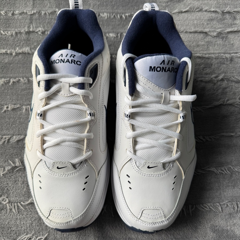 Nike Air Monarch IV Men's White and Navy Athletic Shoes